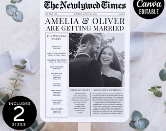 Newspaper Wedding Program Fan,Editable Ceremony Program,Printable Wedding Itinerary,Unique Design,Customizable Newspaper Wedding Program Fan
