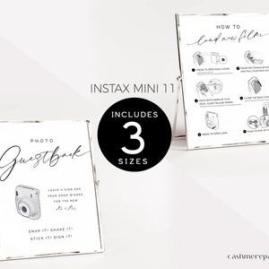 Wedding Instax Mini 11 Polaroid Guest Book Signs, Instax Mini 12 Instructions Sign, How to Load New Film, Instant Download, Minimalist