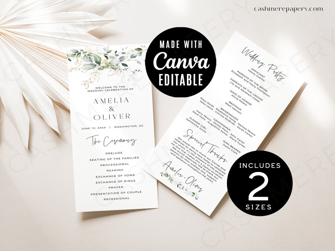 Mass Program Design Simple Catholic Wedding Program With Outline, EDITABLE Canva Ceremony Booklet ...