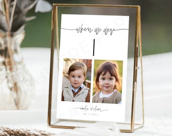 Wedding Table Numbers with Ages, Modern Wedding When We Were Childhood Custom Photo Table Number Sign Templates, Templett Digital Download