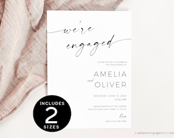 We're Engaged Wedding Invitation Template | Engagement Party Modern Minimalist Invite | Editable Templett Printable