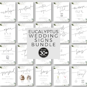 Eucalyptus Wedding Signs, Modern Reception Signs, Greenery Wedding Signage, Seating Chart Diy Templates, Wedding Signs Bundle Printables