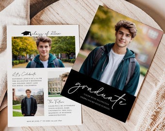 Guy Graduation Invitation Template 2026, Senior Graduation Announcement for Boy, Modern Editable Graduation Invite, Instant Download, CANVA