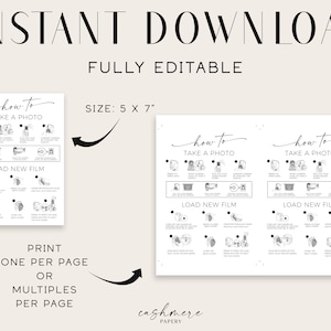 Camera Instructions Polaroid Guestbook Sign | Instax Mini 11 How to Take Photo and How to Load New Film Minimalist Sign | INSTANT Digital DOWNLOAD Templett DIY