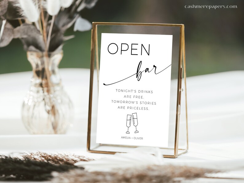 Open Bar With Signature Cocktail Signage, Wedding Editable Open Bar ...