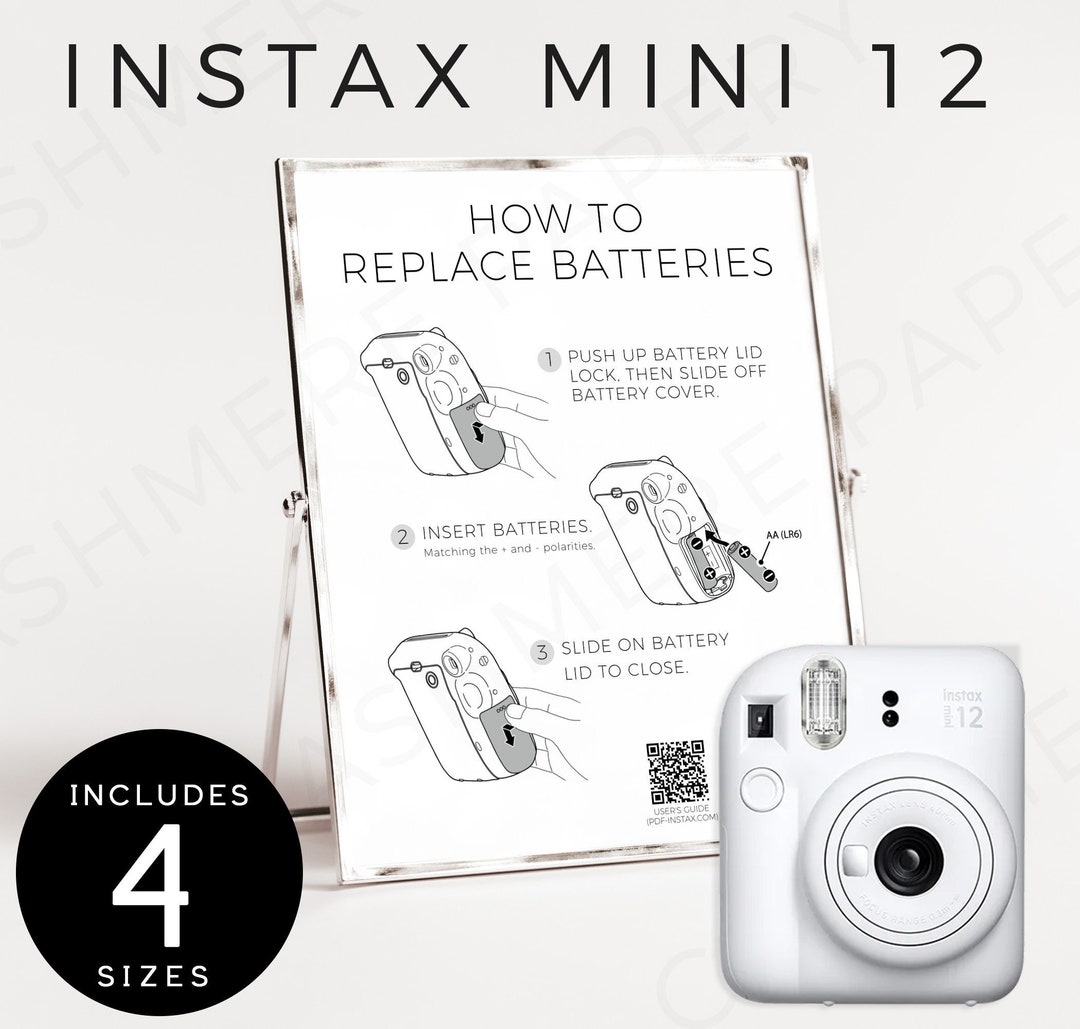 Editable Camera Instruction Sign, Instax Mini 12 Polaroid How to Replace Batteries Instructions