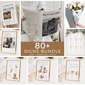 Minimalistic Wedding Sign Bundle, Modern Signs Package 80+ Reception Signage Templates, Custom Templett Canva Printable Instant Download