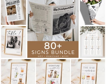Minimalistic Wedding Sign Bundle, Modern Signs Package 80+ Reception Signage Templates, Custom Templett Canva Printable Instant Download