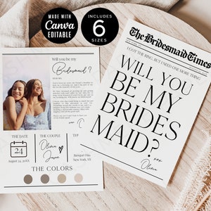 Flower Bouquet Wrap Newspaper, Bridesmaid Proposal Tabloid Custom Photo Flower Wrap Printable Template, Canva DIY Instant Digital Download