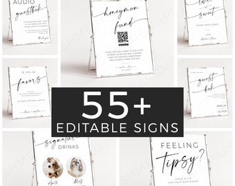 Wedding Seating Chart Sign Bundle, 55+ Editable Wedding Signs Templates Bundle, Wedding Drink Sign With Pet, Watercolor Pet Bar Sign