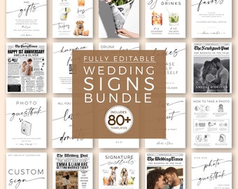 Canva Wedding Sign Reception Bundle, Minimalist Wedding Stationary Editable Templates, 80+ Wedding Decor Suite Printables, Instant Download