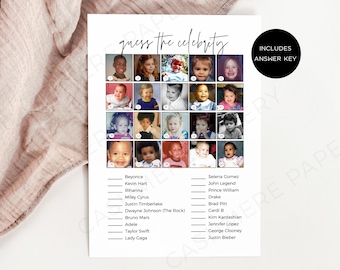 Guess the Celebrity Baby Photos Quiz, Fun Baby Shower Game Template Printable Sheet Instant Digital Download, CANVA