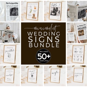 Minimalist Wedding Signs Bundle, Reception Table Signs Set, 50+ Editable Guestbook Printable Templates, Modern Wedding Signage Package