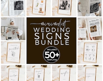 Minimalist Wedding Signs Bundle, Reception Table Signs Set, 50+ Editable Guestbook Printable Templates, Modern Wedding Signage Package