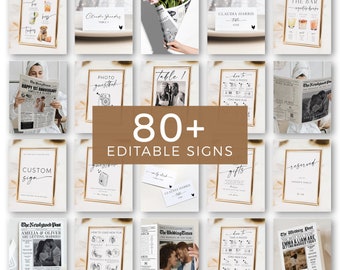 Editable 80+ Signage Suite Printable, Wedding Sign Bundle, Modern Wedding Signage & Stationery Package, Canva Templates, Reception Signs