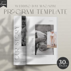 Wedding Day Magazine Templates, Printable Wedding Program, Custom Canva Wedding Timeline Template, Editable Magazine, Seating Chart Template