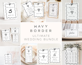 Wedding Sign Bundle With Whimsical Hand Drawn Wedding Stationary: Invites & Wedding Signage Bundle (Editable Template, Instant Download)