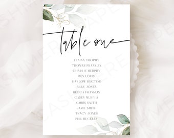 Wedding Seating Chart Template Sage Green, Eucalyptus Greenery Wedding Table Number, Custom Greenery Table Numbers, Instant Digital Download