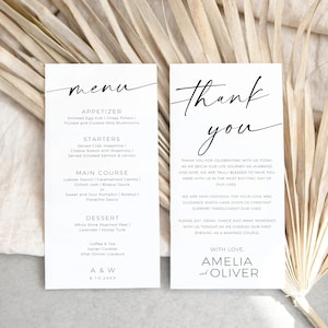 Minimal Wedding Menu Cards For Place Setting, Thank You And Menu Place Setting Cards, Minimal Menu Cards Wedding For Place Setting,Printable