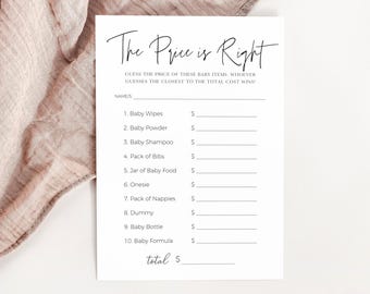 Bewerkbare sjabloon Babyshower prijs is goed spel, bewerkbare raad de prijs spel afdrukbare download met instructie, digitale Canva download