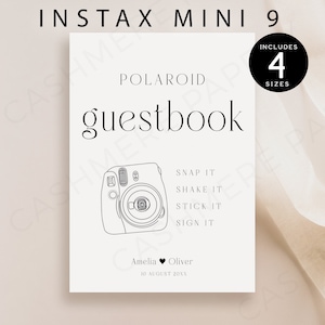 Polaroid Guest Book Sign Instructions, Instax Mini 9 Camera Photo Guestbook Snap It Shake It Stick It Sign Sign Template, Editable Templett