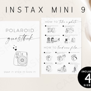 Instax Mini 9 Photo Guestbook Sign, Instax Mini 9 Sign, Photo Guest book sign, Canva Editable camera instructions How to Load New Film