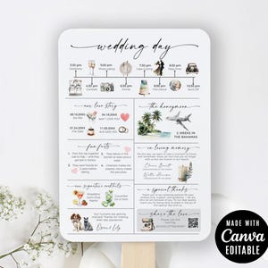 Minimalist Infographic Fan for Wedding, Editable Church Wedding Program Template Fans, Ceremony Timeline Editable Elements Printable Canva