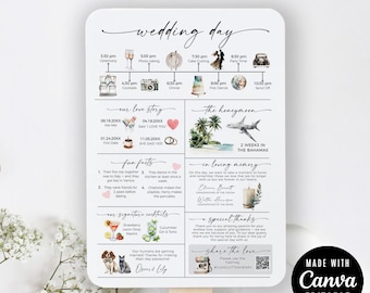 Minimalist Infographic Fan for Wedding, Editable Church Wedding Program Template Fans, Ceremony Timeline Editable Elements Printable Canva