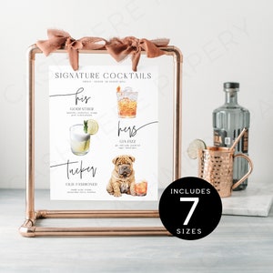 Dog Wedding Bar Sign Print, Drink Sign For Wedding With Dogs, His Hers And Dog Signature Cocktail Sign, Signature Cocktail Sign His Hers Dog