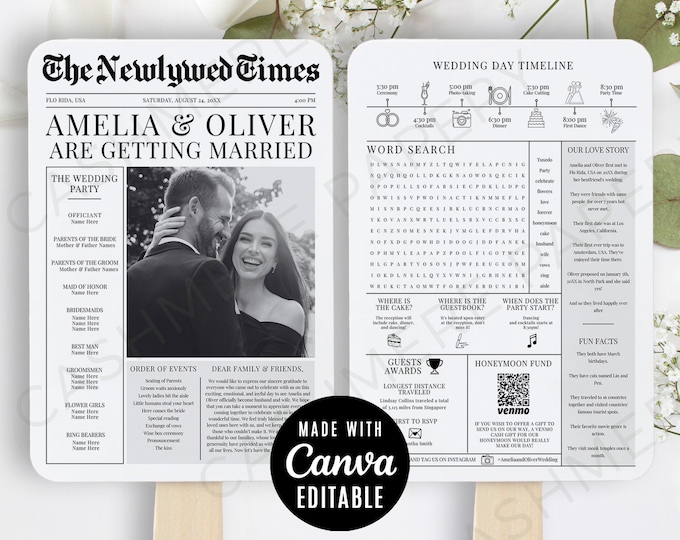 Hand Drawn Wedding Timeline Program Fan Printable Program Fan Template ...