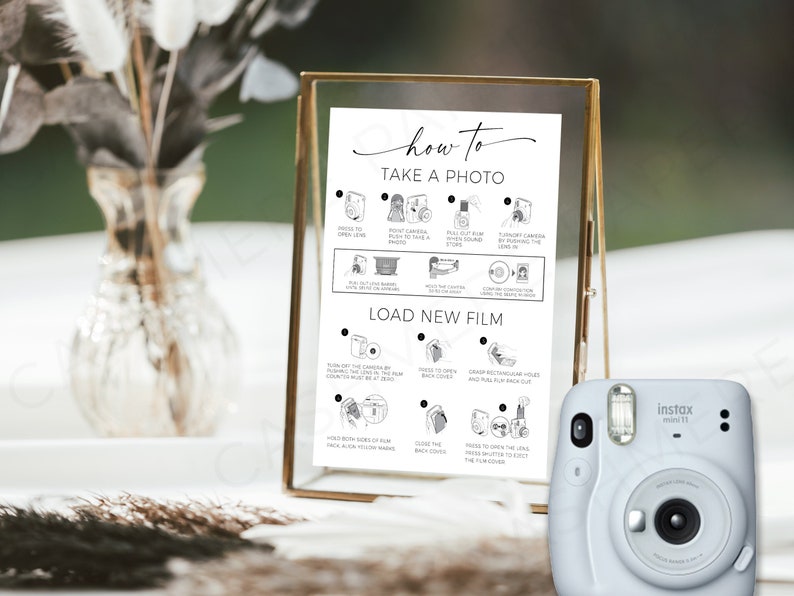 Camera Instructions Polaroid Guestbook Sign | Instax Mini 11 How to Take Photo and How to Load New Film Minimalist Sign | INSTANT Digital DOWNLOAD Templett DIY