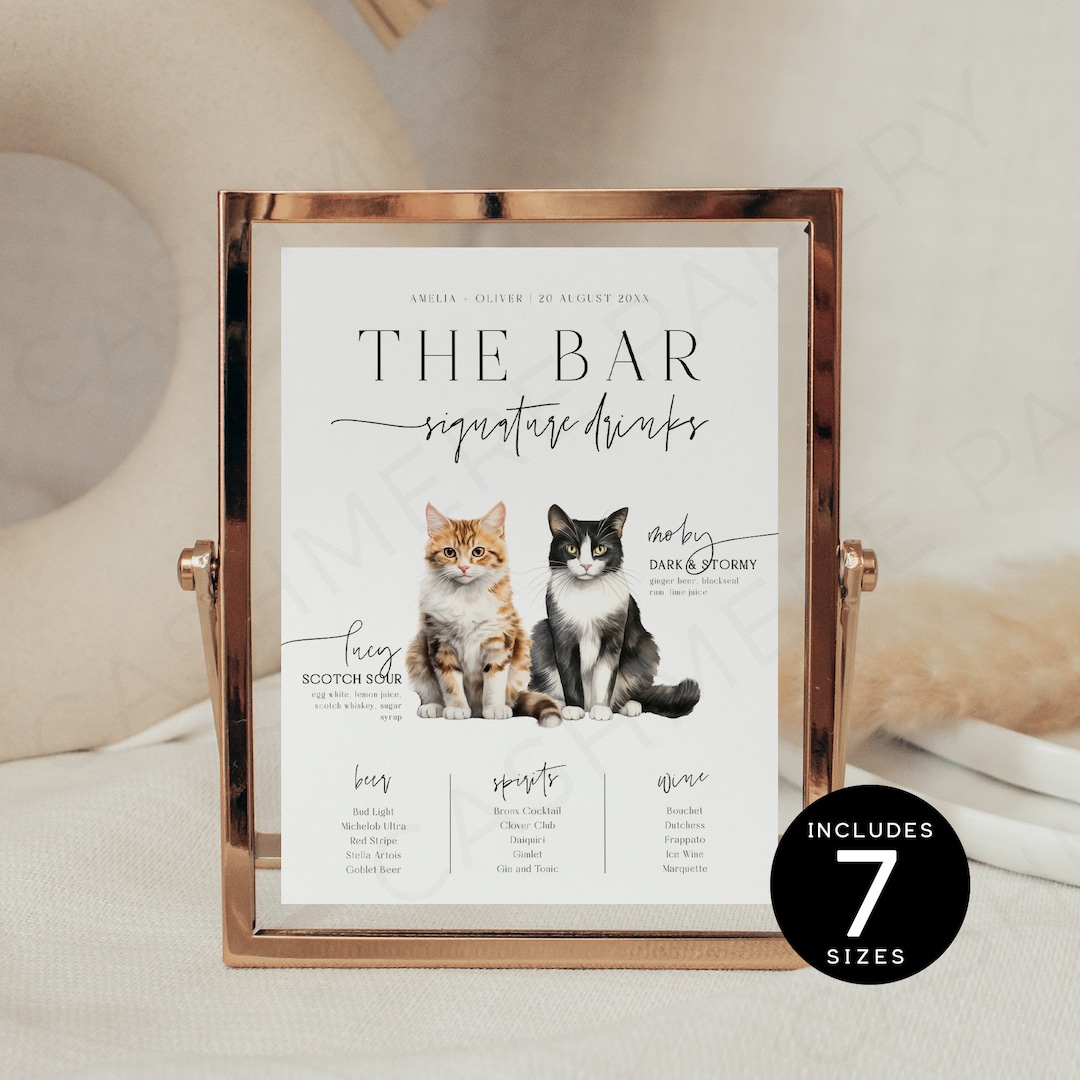 Wedding Bar Pet Sign, Drinks on Us Cat Sign, Cat Signature Cocktail ...