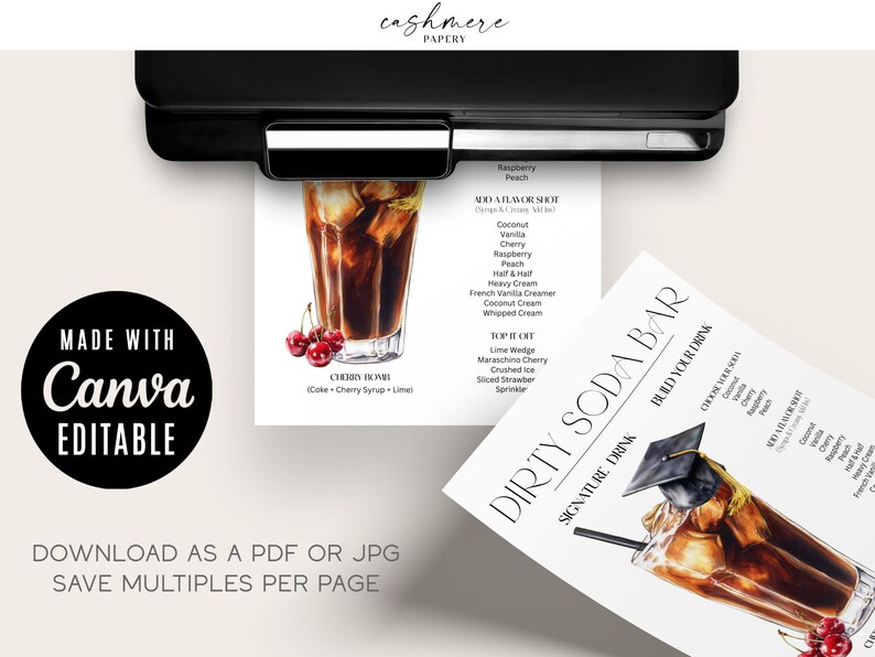 Party Drink Sign, Signature Drink Sign, Graduation Party Bar, Wedding Bar Sign, Italian Soda Bar, Bridal Shower Sign, Kids Birthday Drink, Dirty Soda Bar Sign, Soda Party Decor, Non-Alcoholic Drink, Soda Pop Bar, Printable Drink Menu, Drink Menu Signs