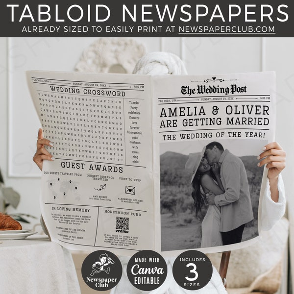 Custom Wedding Newspaper Template | Newlywed Times Ceremony Program Canva Editable Newspaper Printable Download for Newspaperclub