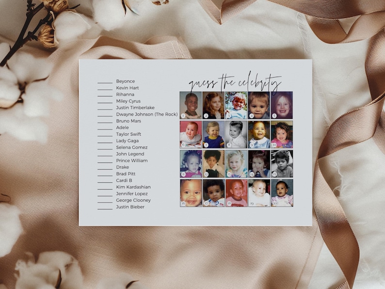 Celebrity Baby Names, Baby Celebrity Game, Guess The Celebrity, Baby Shower Activity, Instant Download, Guess Celebrity Baby, Who Is That Baby, Celebrity Name Game, Modern Baby Shower, Baby Shower Trivia, Gender Neutral, Digital Download, Fun Baby Shower Game