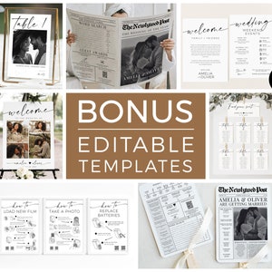 Modern Minimalist Wedding Signs Bundle, 80+ Reception Table Signs Set, Welcome, Drinks, Newspaper Editable Templates, DIY Printable Download