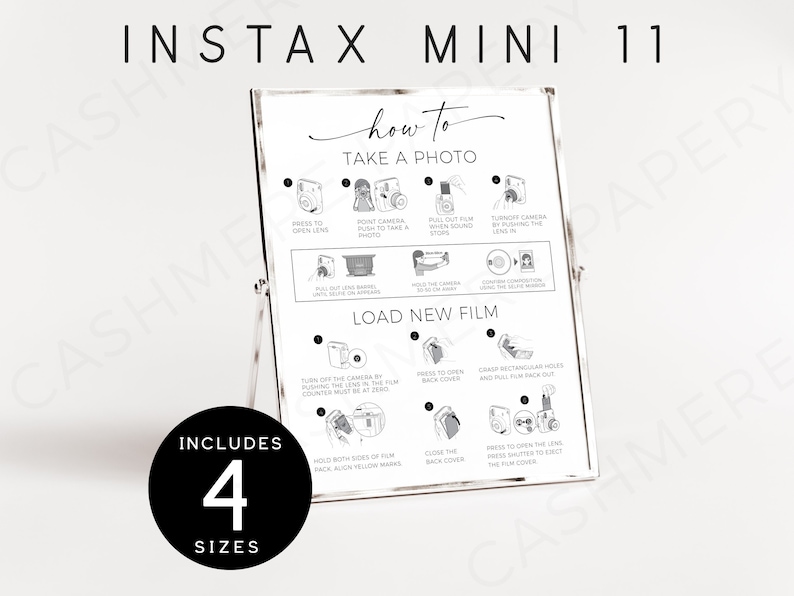 Camera Instructions Polaroid Guestbook Sign | Instax Mini 11 How to Take Photo and How to Load New Film Minimalist Sign | INSTANT Digital DOWNLOAD Templett DIY