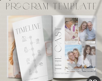 Wedding Magazine Program, 30+ Editable Couple Custom Photos Book Pages Printable Ceremony Timeline Template Canva Newlywed Magazine Download