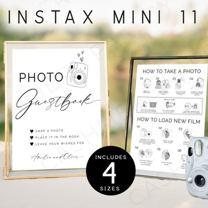 Instax Mini 11 Camera Instructions and Photo Guestbook Sign, Wedding Polaroid Guest Book Signs, Instant Digital Download Templett DIY, SPM10