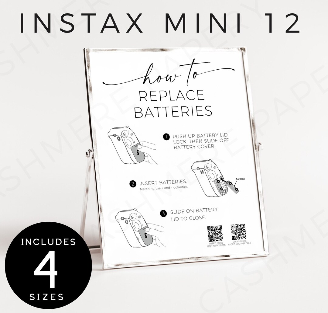 Editable Instax Mini 12 How to Replace Batteries Instructions Sign