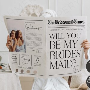 Bridesmaid Proposal Newspaper Bouquet, Editable Flower Bouquet Wrap Printable Templates with Photos  Bridesmaid Gift, Maid of Honor Tabloid