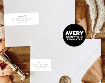 Wrap Around Address Label Template, Wedding Invitation Envelope Address Labels Editable Templates, Custom Return and Recipient Address Print