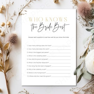 How Well Do You Know Bride and GroomWho Knows the Bride Best Bridal Shower Game, Wedding Party Quiz Games Printable Canva Digital Download