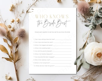 How Well Do You Know Bride and GroomWho Knows the Bride Best Bridal Shower Game, Wedding Party Quiz Games Printable Canva Digital Download