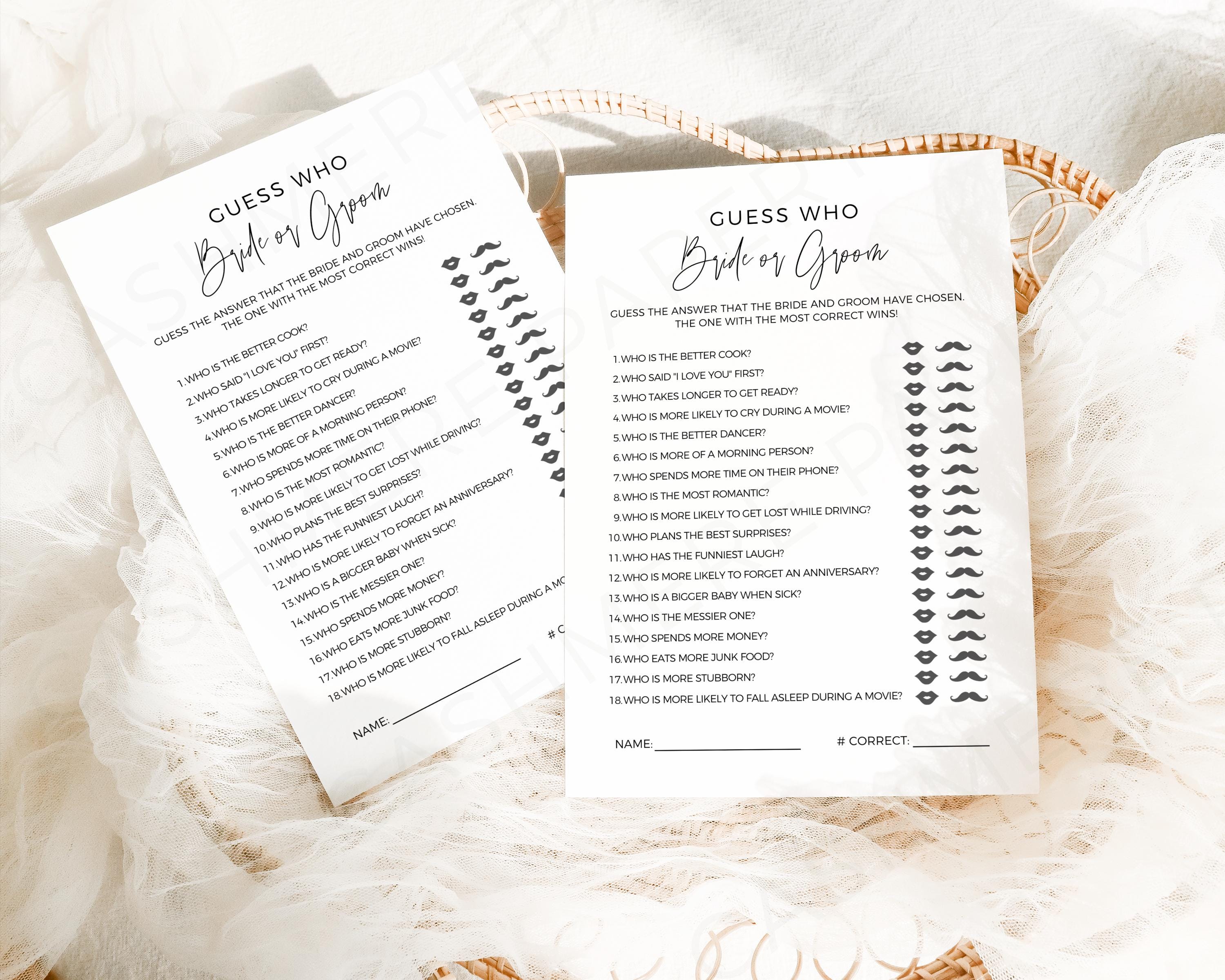 Minimalistische Guess Who Braut oder Bräutigam Spielvorlage, Hochzeitsspiel druckbare, bearbeitbare Black Script Brautdusche Spiel, Instant Download, CANVA