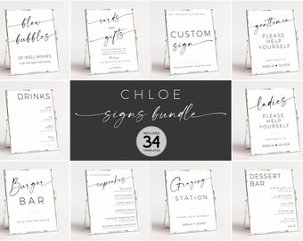 Minimalist Wedding Sign Bundle | Modern Wedding Signs Bundle| Editable Sign Templates|  Table Sign | Neutral Shower Unlimited DIY Signage