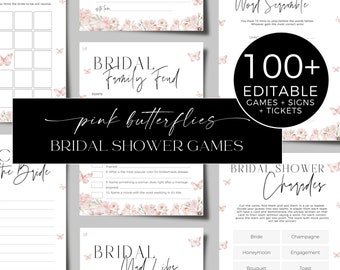 Lifetime Of Butterflies Bridal Shower Games, Bridal Shower Invitation Bundle Pink Butterfly Bridal Shower Games Editable Bridal Shower Games