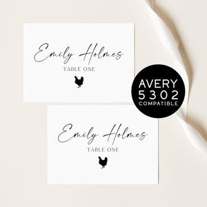 Place Cards Avery 5302, Wedding Calligraphy Name Table Number and Meal Choice Placecard Printable Template, 3.5X2 Flat or Tent Fold Digitals