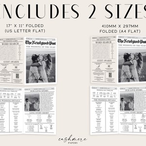 Wedding Newspaper Canva Edit, Folded Large News Paper Program Template, Infographic Photo Invitation DIY Printable Instant Digital Download image 5