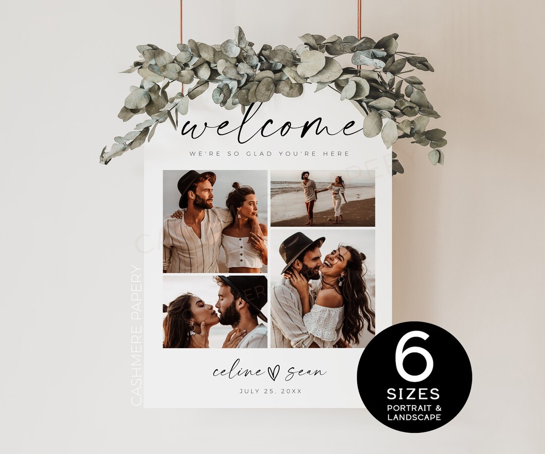 Printable Wedding Welcome Sign With Photo Collage Pictures Rehearsal ...
